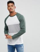 Asos Long Sleeve T-shirt In Linen Look Fabric With Contrast Panel And Sleeves - White