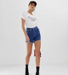 Na-kd High Waist Denim Shorts In Mid Blue - Blue