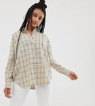Daisy Street Relaxed Shirt In Grid Check - Beige