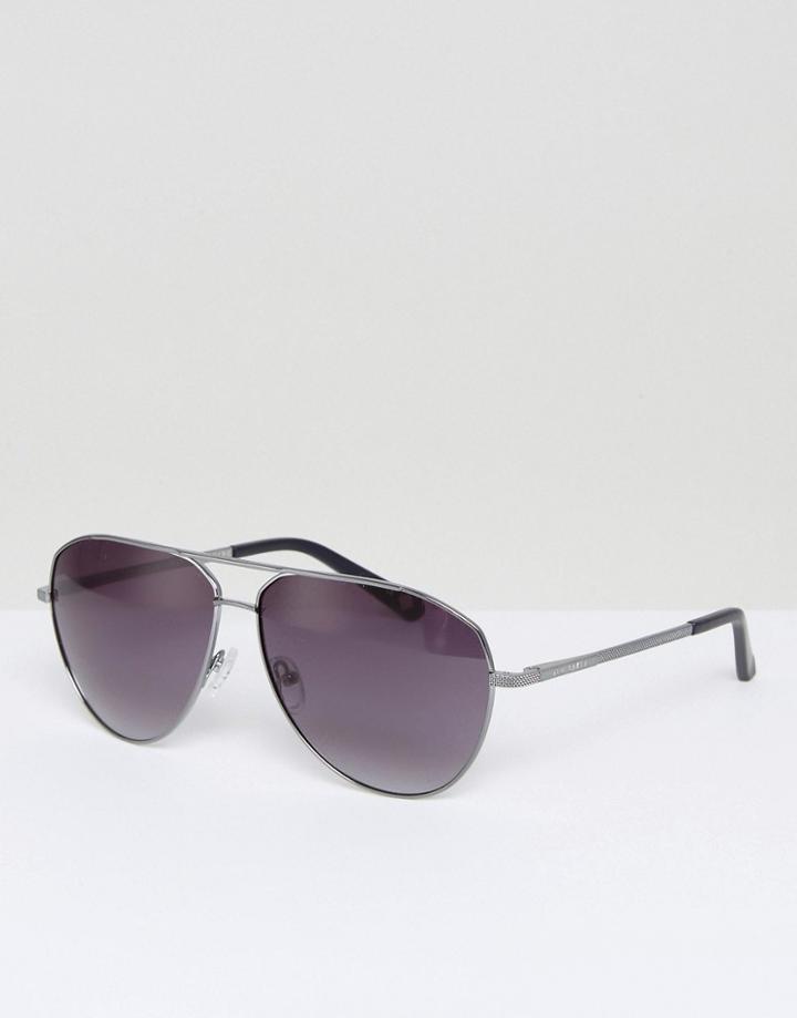 Ted Baker Reese Aviator Sunglasses In Gunmetal - Silver