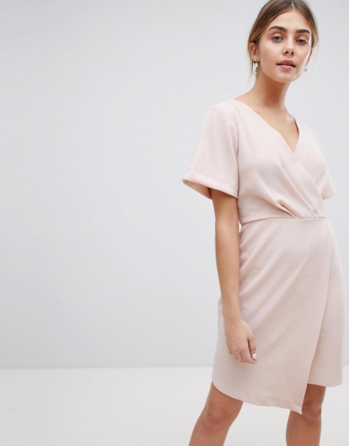 Closet London Wrap Front Mini Shift Dress-pink
