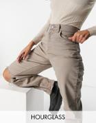 Asos Design Hourglass High Rise 'slouchy Mom Jean In Mushroom With Knee Rips-grey