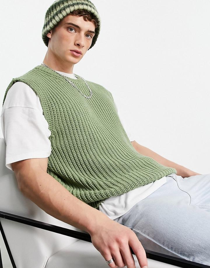 Topman Oversized Crew Neck Tank In Sage-green