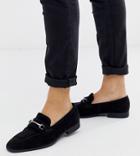 Asos Design Wide Fit Loafers In Black Faux Suede With Snaffle Detail - Black