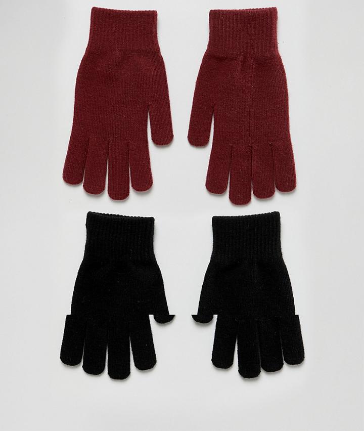 Monki Knit 2-pack Gloves In Black And Burgundy - Multi
