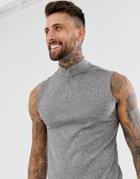 Asos Design Tank Tank With Turtle Zip Neck In Twisted Jersey - Gray