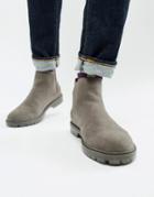 Asos Design Chelsea Boots In Gray Faux Suede With Translucent Cleated Sole - Gray