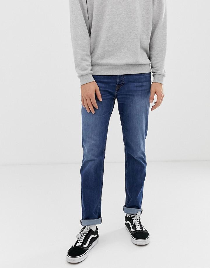 Jack & Jones Intelligence Slim Fit Jeans In Mid Blue