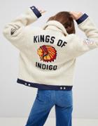 Kings Of Indigo Borg Denim Jacket With Badges - White