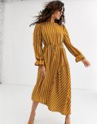 Unique21 Stripe Long Sleeve Drawstring Waist Dress-multi