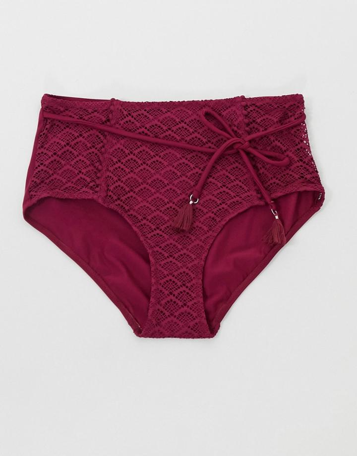 Pour Moi Fuller Bust Castaway Bikini Bottom In Berry-red