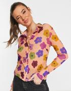 Topshop Floral Print Mesh Shirt In Multi