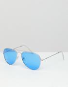 Jeepers Peepers Aviator Sunglasses With Blue Tinted Lens - Silver
