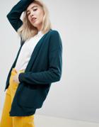 Asos Design Boyfriend Cardigan In Fine Knit - Green