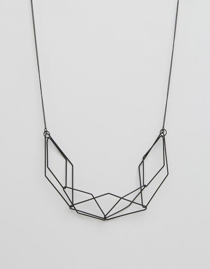 Asos 3d Geo Necklace In Matt Black - Black