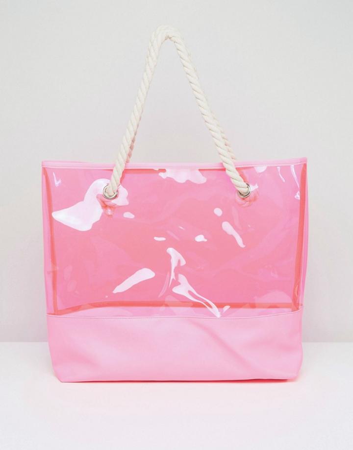 South Beach Pink Pvc Transparent Beach Bag - Pink