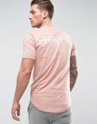 Only & Sons Longline T-shirt With Curved Hem And Print - Pink
