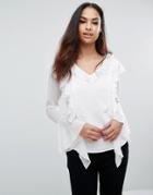 Club L Shirt With Ruffle Front - White