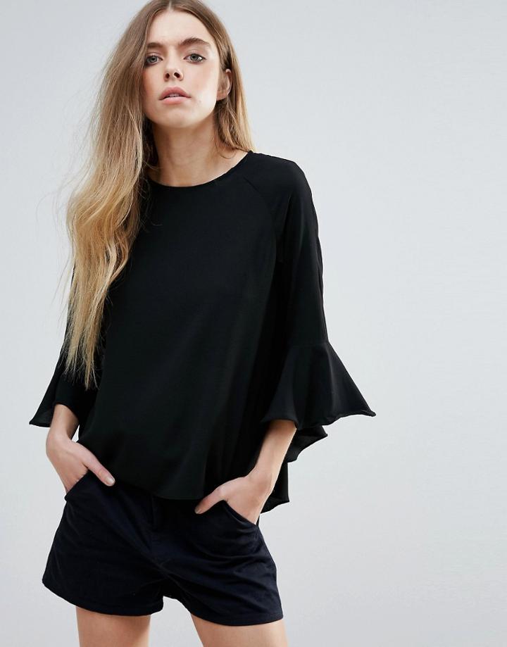 Brave Soul Fluted Sleeve Top - Black