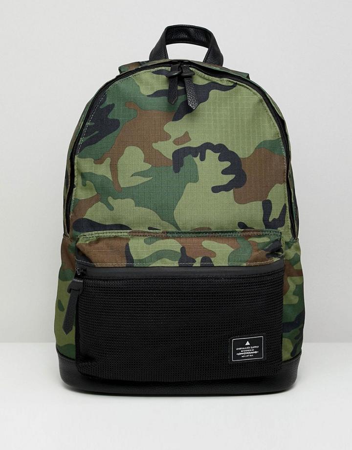 Asos Design Backpack In Khaki Camo - Green