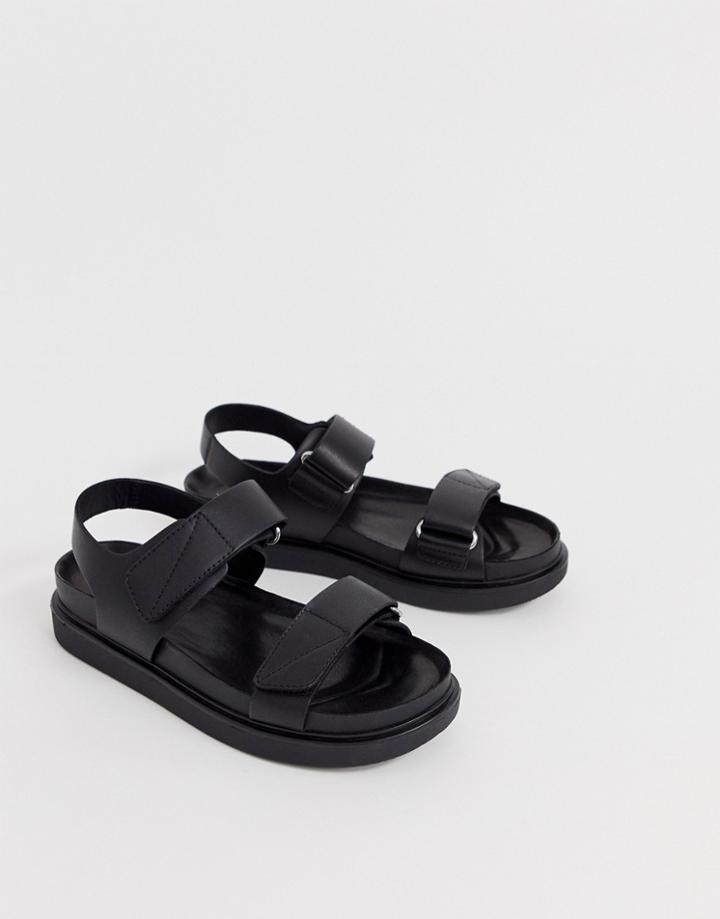 Vagabond Erin Black Leather Chunky Sports Sandals - Black