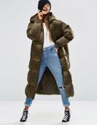 Asos Padded Jacket In Midi Length - Green