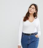 Asos Curve Ultimate Top With Long Sleeve And V-neck - White