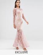 Club L Embroided High Neck Fishtail Maxi Dress - Nude Pink