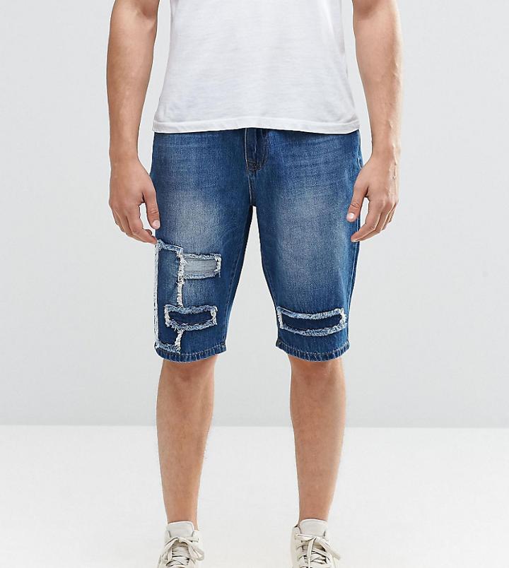 Brooklyn Supply Co Indigo Patched Worn Prospect Slim Shorts - Navy