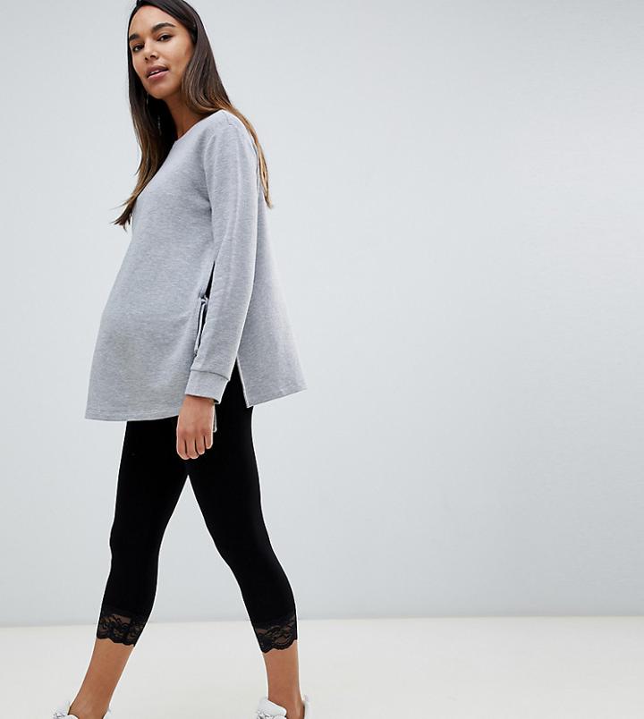 Asos Design Maternity Over The Knee Legging With Lace Hem - Black