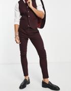 Asos Design Super Skinny Wool Mix Suit Pants In Burgundy Herringbone-red
