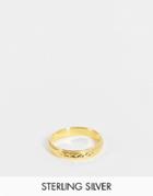 Asos Design Sterling Silver Pinky Ring With Cutwork In 14k Gold Plate