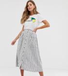 New Look Midi Skirt With Button Through In Stripe - Cream