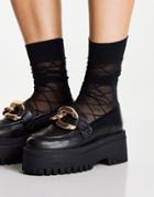 Asra Gigi Flatform Loafers With Chain Detail In Black Leather