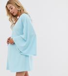 Asos Design Maternity Plunge Angel Sleeve Mini Dress-multi