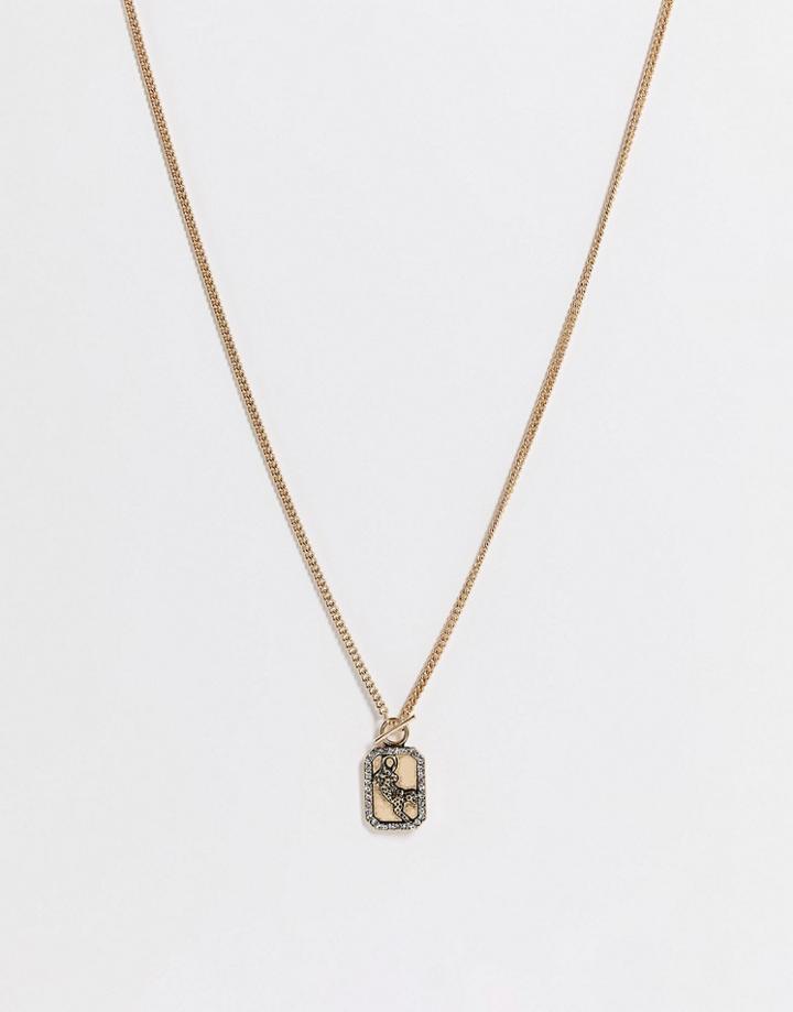 Wftw Embossed Cheetah Gold Chain T-bar Necklace In Gold
