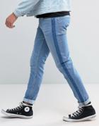 Asos Skinny Jeans With Tux Stripe In Washed Blue - Blue