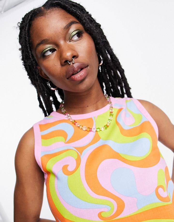 Native Youth Swingy Sleeveless Top In Swirl Print - Part Of A Set-multi