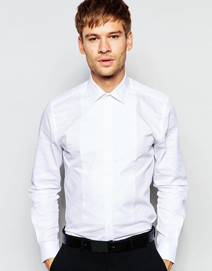 Number Eight Savile Row Evening Shirt With Bib Front In Skinny Fit - White