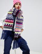 Asos Design Jacquard Geo Knitted Scarf With Tassels - Multi