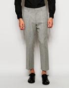 Asos Slim Cropped Smart Trousers With Pleats In Wool Mix - Gray