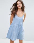 Asos Cami Smock Dress With Button Placket - Blue