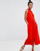 Monki Sports Zip Up Dress - Red