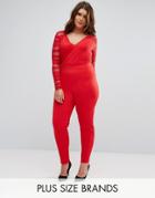 Pink Clove Lace Sleeve Jumpsuit - Red