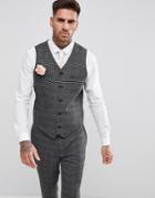 Asos Wedding Skinny Vest In Monochrome Micro Check - Gray