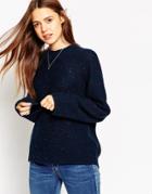 Asos Sweater With Wide Sleeves And Ripple Stitch In Nep Yarn - Denim