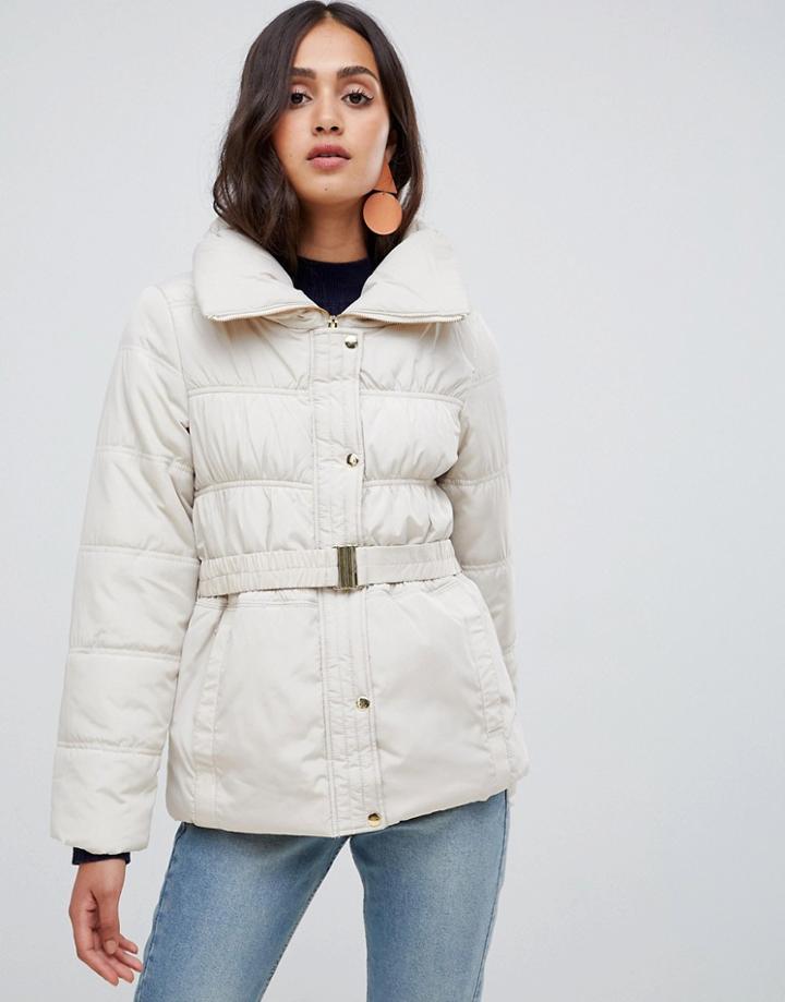 New Look Short Ruched Padded Coat - White