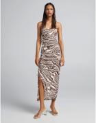 Bershka Marble Print Midi Dress In Brown