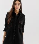 Missguided Contrast Stitch Mini Denim Shirt Dress In Black - Black