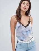 Mango Printed Lace Trim Cami Top - Multi